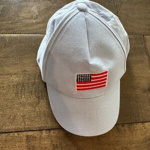 NWOT! Janie and Jack Light Blue and White American Flag Kids Hat